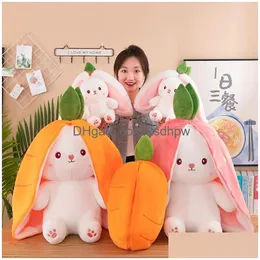 Stuffed Plush Animals Saznioeu Rabbit Puppet Toy 2023 Stberry/Carrot P Double Sided Carrot Stberry Cute Easter And Childrens Day D Otei1