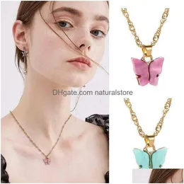 Colares de pingente romântico bonito acrílico borboleta pingente colares para mulheres coreano animal charme cadeias moda meninas jóias presente dr dhujv