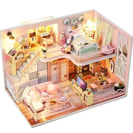 Arquitetura/casa diy brinquedos para crianças casa de bonecas com móveis montar casa de boneca em miniatura de madeira diy quebra-cabeça brinquedos para crianças