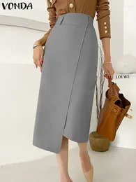 التنانير Vonda Elegant Long Women 2024 Autumn High Weist Zipper Party Party Skirt Develds Solid Color STREETWEAR