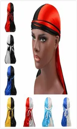 Moda unissex dupla cor boné cetim durags bandanna turbante elástico sedoso durag pirata bonés acessórios para o cabelo 9062478