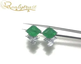 Realytrust Fashion 99mm Square Synthesis Colombian Emerald Stud Earrings Silver 925 SMEEXKE WEIR Wedding Party 2106188149983