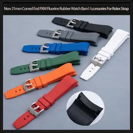 Watch Bands New 21mm Curved End FKM Fluorine Rubber Band Accessories for 41mm Submariner Explorer 216570バンドL240307