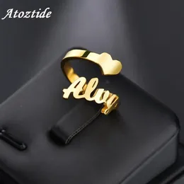 ATOZTIDE Anpassa mode rostfritt stål namn ring personisera bokstäver guld färg ring hänge typen smycken gåva för kvinnor 240228