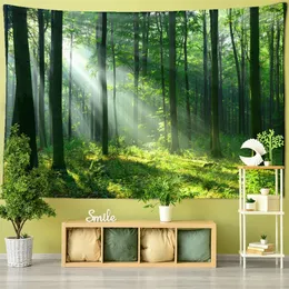緑の竹林自然タペストリーデザイン木製穀物タペストリー森林壁吊りリビングルーム装飾家の装飾木の壁240304