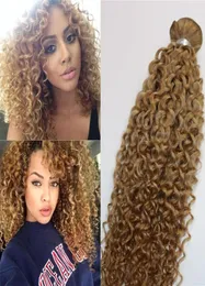 Afro Curly Weave Brasilianska mänskliga hårförlängningar Strawberry Honey Blond Remy Hair Bundles 100gram per bit6333158