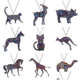 Collane con ciondolo Colorf Double Side Stampa acrilica Gatto Cane Drago Cavallo Cammello Collana con ciondolo per donna Costume Maglione Catena Mano Dhcxb