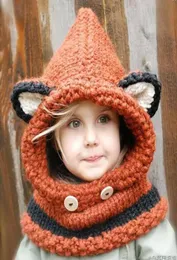 Winter Beanie kids Child Animal Warm Fox Hat Hooded Scarf Earflap wool Knit Caps8597686