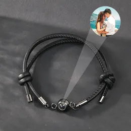 Bracciale rigido con proiezione Po personalizzato a doppio strato in vera pelle per uomo donna regalo di Natale 240301