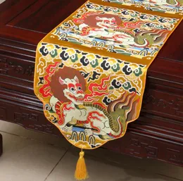 Утолщенная этническая скатерть Kirin в китайском стиле, шелковая парча высокой плотности, длинная скатерть, подушечки для обеденного стола, вечерние украшения для дома4162927