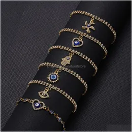 Charm Bracelets New Blue Evil Eye Bracelets For Women Hand Heart Starfish Charm Crystal Tennis Chain Bange Female Fashion Party Jewel Dhqvv