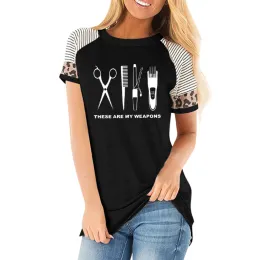 TシャツバーバーTシャツの女性半袖ヘアドレッサー武器Tシャツ女性ハサミ服