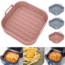 Air Fryer Silicone Pot Air Fryer Liners Basket Food Safe Non Stick Reusable Baking Tray Fried Chicken Pad Kitchen Accessories 240227