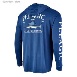 Camisas Casuais Masculinas Pelagic Gear Vestuário de Pesca Verão Ao Ar Livre Homens Manga Longa Camiseta Camisa de Peixe Proteção Solar Respirável Com Capuz Roupas de Pesca L240306