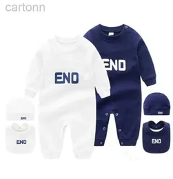Footies moda marca estilo bebê macacão crianças roupas 3 pçs conjunto de algodão carta manga comprida criança bebê menino menina romper roupas 240306