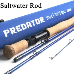 Maximumcatch Predator 9FT Saltwater Fly Fishing Rod 8-12WT 4 Section 30T SK Carbon Waterproof Fly Rod 240227