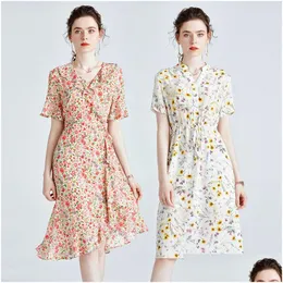 Sukienki plus size OC 413N61 Sukienka dla kobiet 100% Mberry Silk Wysoka jakość Letnia drukarna spódnica dostawa odzież Dhyig