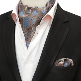 Linbaiway Men Suits Ascot Tie Set for Man Cravat Ties Handkerchief Floral Paisley Pocket Square Wedding Custom Logo Neck294Z
