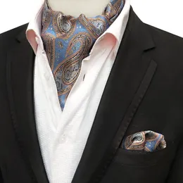 Linbaiway Men Suits Ascot Tie Set For Man Cravat Ties Handkerchief Floral Paisley Pocket Square Wedding Custom LOGO Neck294Z