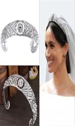 2020 skromne luksusowe kryształy austriackie CZ Meghan Princess Wedding Bridal Tiara Crown Hair Akcesoria Bride Srebrna opaska na głowę J6729109