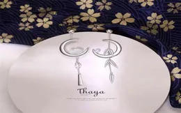 Thaya 925 orecchini in argento sterling ciondola mezzaluna foglie di bambù stile giapponese per le donne gioielleria raffinata 2106165878169