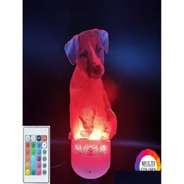 Nachtlichter 3D-Nachtlicht Led Jack Russell Puppy Nachtlicht Acryl Haustier Hund Lampe Dekoration Lavasockel Mit Illusionsfarben Blau Dhvbk