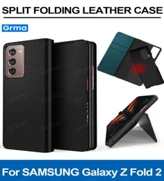 GRMA Luxury All Covere Vegan Leather Carbon Fiber Flip Case för Galaxy Z Fold2 Fold 2 Folder 5G Foldble Phone Cover Cell Cases6618409