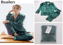 BSAilen Pijamalar 2 Parça Sonbahar Kadın Placowes Slaix İpek Saten Pijamalar Set Uzun Kollu Sijam Pijamalar Takım Kadın Homewear C1115044667