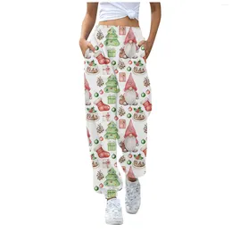 Calças femininas moletom de natal moda casual impresso cordão elástico na cintura leggings pantalones