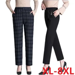 Capris Women Pants 2023 New Autumn Winter Middl Women Women Warm Velvet Velvet Herastic Weist Disual Straight Pants Prouts 6XL 7XL 8XL