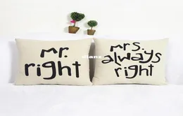 Beliebte lustige Mr Right Mrs Al Ways Right Druckmischung aus Baumwoll-Leinen-Kissenbezug, Bett, Sofa, Kissenbezug, Wohnaccessoires8738707