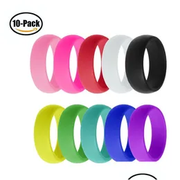 Anéis de banda 10 Pçs / set Mulheres Sile Anéis de Casamento Hipoalergênico O-Ring Banda Confortável Lightweigh Anel para Homens Casal Design Jóias G DHC8B