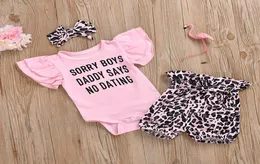 Baby Designer Clothing Sets Rompers New Born Baby Brand Letter Print Ropmers Leopard Shorts Hair Accessoires barn Thress Piece9382515