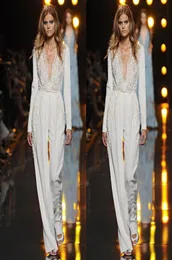 Zuhair Murad Jumpsuits Lace Mother of the Bride Pant Suits長袖ウェディングゲストドレスディープVネックプラスサイズのドレス