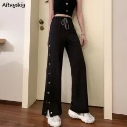 Capris Donna Pantaloni casual Fessura laterale Pantalones Pantaloni neri Design minimalista Streetwear American Retro Ulzzang Temper Nuovo arrivo BF