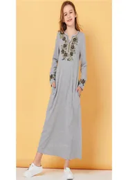 Roupa islâmica muçulmano abaya robe crianças adolescentes meninas oriente médio dubai árabe fahsion bordado floral pocker vestido cinza child11916651