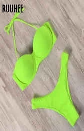 Ruuhee Brezilya tanga bikini seti 2020 kadınlar bikini katı mayolar seksi kayışlar mayo mayosu yüksek kesim biquini11829039093