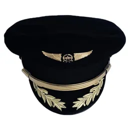 Custom Upscale Pilot Cap Airline Captain Hat Uniform Halloween Party Adult Men Military Hats Black For Women Wide Brim324n