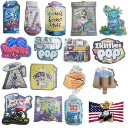 2024 Liten Mylar Bag Oregelbunden form Die Cut Zipper Återställbar holografisk Kalifornien Fumi Exotic Bubblegum Cherry Runtz ryggsäck Boyz Custom 7G Oz Ounce Pound