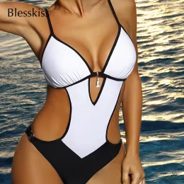 Swimwear Blesskiss Sexy 1 One Piece Swimsuit Mulheres 2023 Corte Leopardo Push Up Trikini Swimwear Terno de Natação para Senhoras Ternos de Banho