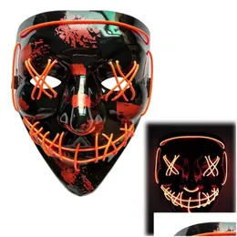 Maschere per feste 2023 Halloween Led Mask Purge Masks Election Mascara Costume Dj Party Light Up Glow In Dark 10 colori tra cui scegliere Drop Deliv Dhyv7