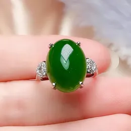 Anelli a grappolo Elegante ovale verde giada smeraldo pietre preziose diamanti per le donne oro bianco argento colore bague gioielleria raffinata moda regali fascia