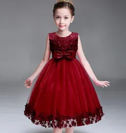 Kids Infant Girl Flower Petals Dress Children Bridesmaid Toddler Elegant Dress Vestido Infantil Formal Party Dress Wine red4328155