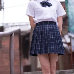 saia azul marinho/cinza grade clássica plissou saias japonesas meninas estudantes estudantes de alta cintura de cintura plissada saia de cosplay uniforme escolar