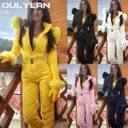 Suits Oulylan One Piece Ski Jumpsuit Thick Winter Warm Woman's Snowboard Skisuit Outdoor Sports Skiing Pant Set Zipper Ski Suit