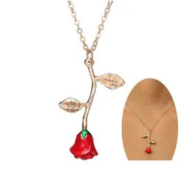 Pendant Necklaces Simple Red Rose Flower Statement Necklace For Women Choker Gold Color Pendant Boho Charm Jewelry Nice Drop Delivery Dhvjc