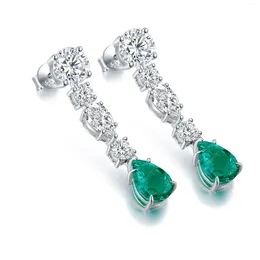 Dangle Earrings SHIZHONGBAO-jewelry NO.13 Laboratory Grown Diamond Green Eardrop