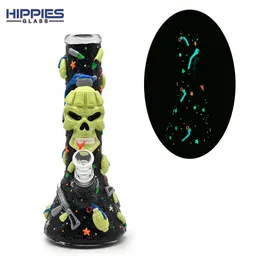 1pc,10in,Glass Bottle With Cartoon Toys,Glass Bongs With Glow In Dark,Borosilicate Glass Water Pipe,Polymer Clay Glass Smoking Item With Mechanical Figures