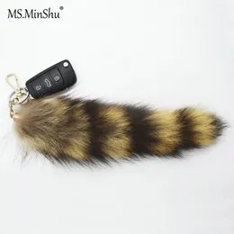 Natural Raccoon Fur Tail سلسلة مفاتيح أمريكا الراكون فرو ذيل طبيعية اللون بومب بومبوم كيس كيس سحر فور الفرو سحر 333U