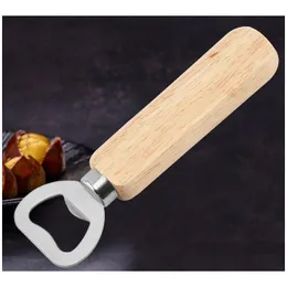 Openers Beer Bottle Opener With Wooden Handle Stainless Steel Solid Wood Kitchen Tool T3I51057 Drop Delivery Home Garden Dining Bar Dhpbo